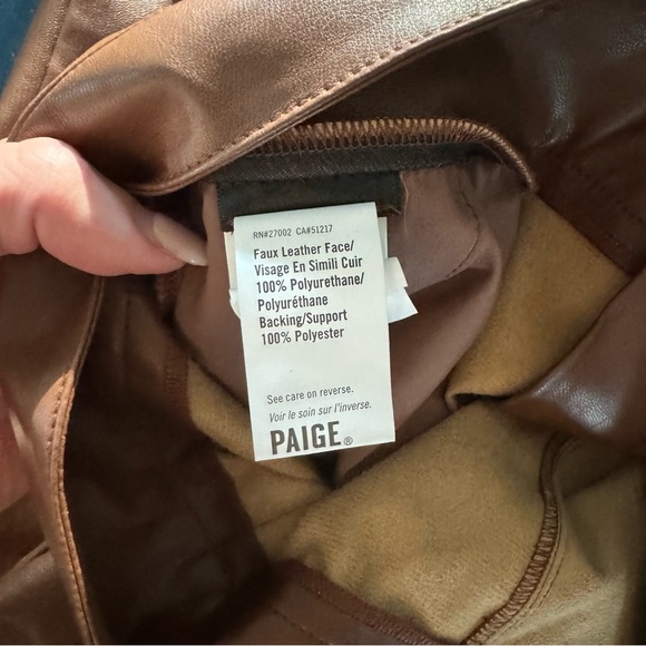 PAIGE | High Rise Pleated Mayslie Jogger - Cognac Vegan Leather, Size: 10 - Picture 10 of 10